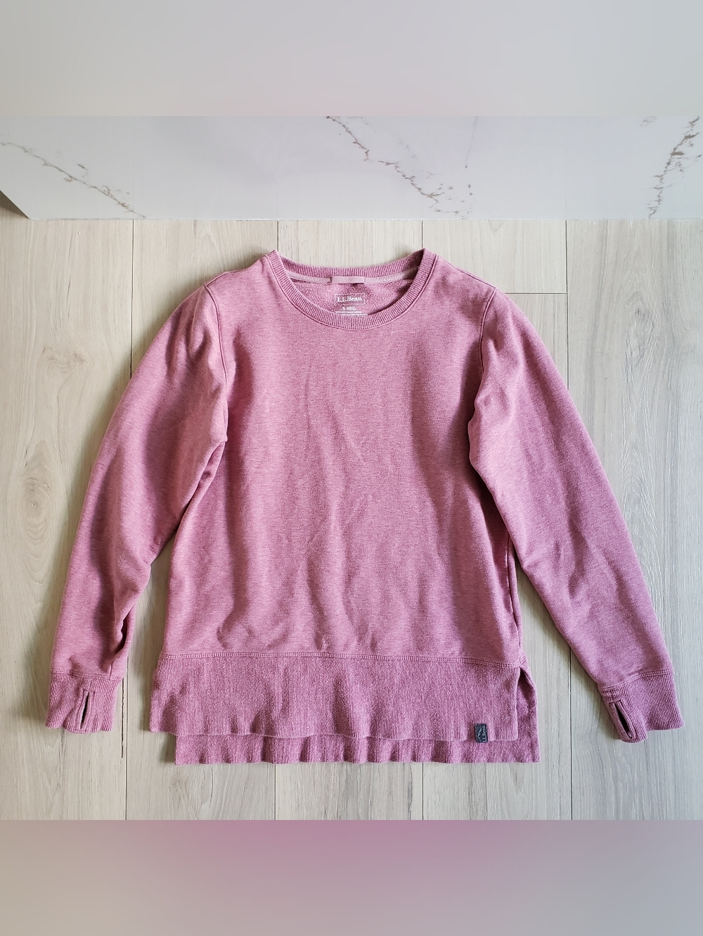 LL Bean Women's Scoop-Neck Layered Hem Sweater Dusty‎ Rose